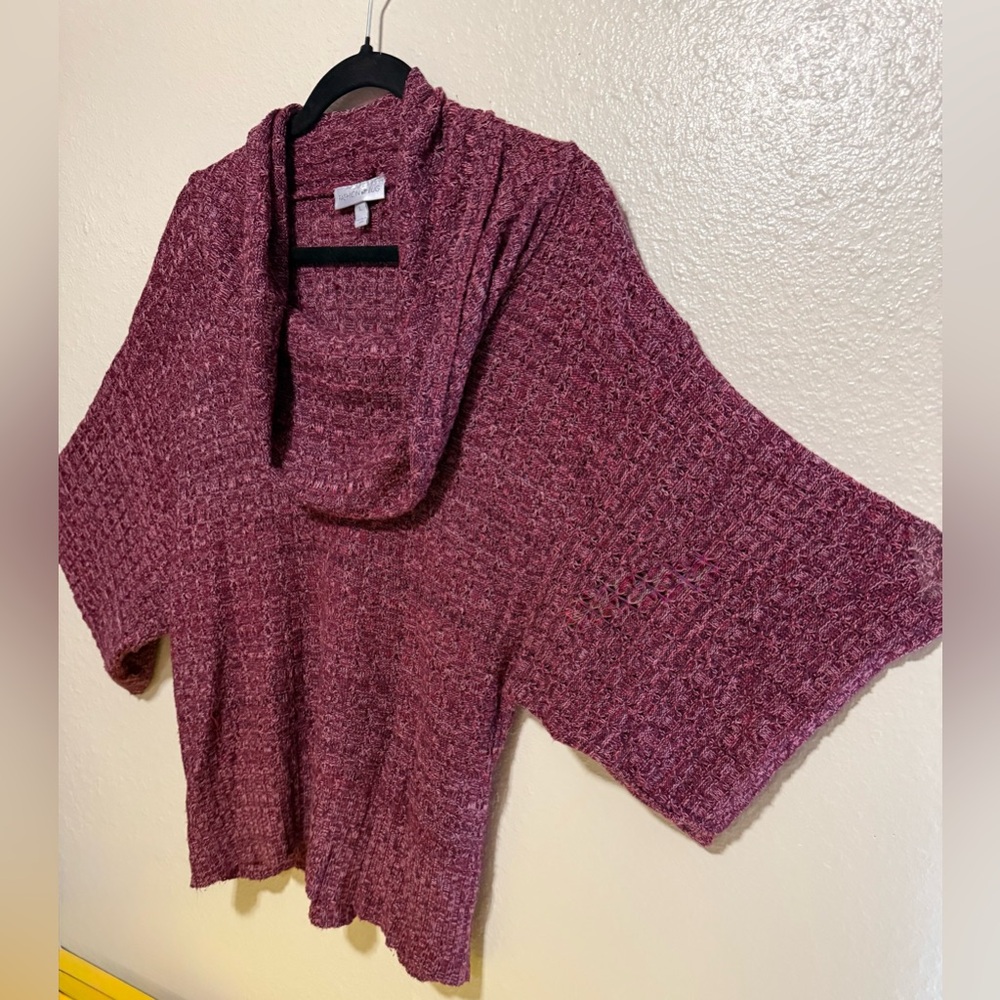 Fashion Bug Deep Cowl Neck Short Sleeve Sweater Top | Pink Cozy Knit | Large - Picture 3 of 4
